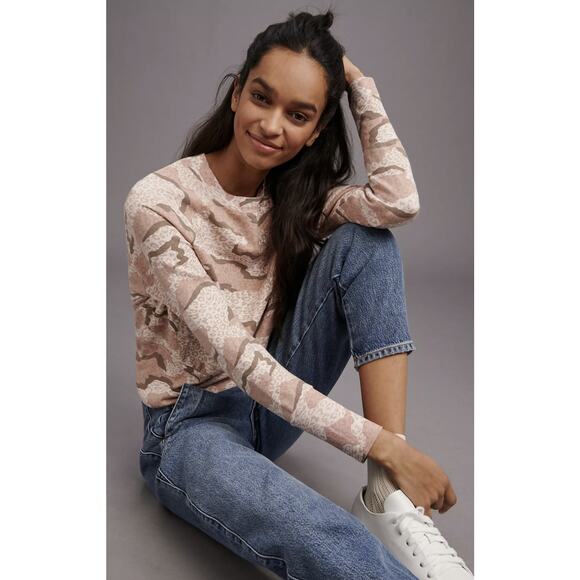 NEW Anthropologie Monrow Camo Comfy Leopard Print Pullover - M - Picture 3 of 8